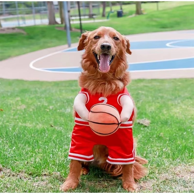 Adorable Dog Basketball Costume with Ball - Perfect for Small Dogs This Autumn!