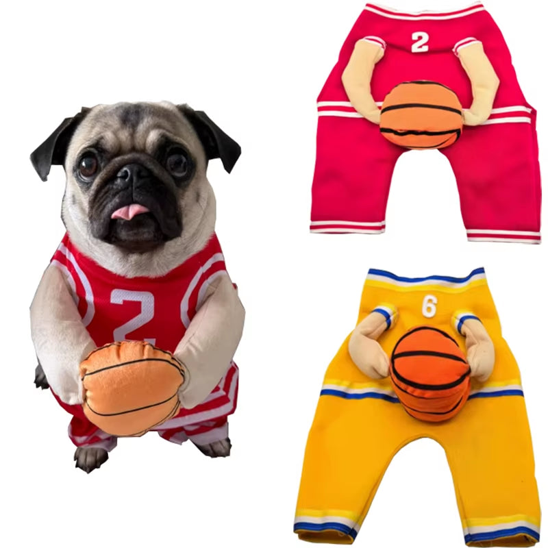 Adorable Dog Basketball Costume with Ball - Perfect for Small Dogs This Autumn!
